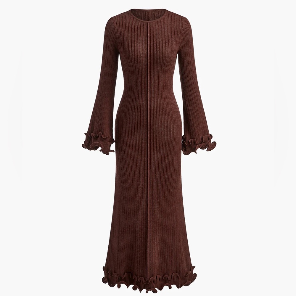 Elegant Brown Knit Dress
